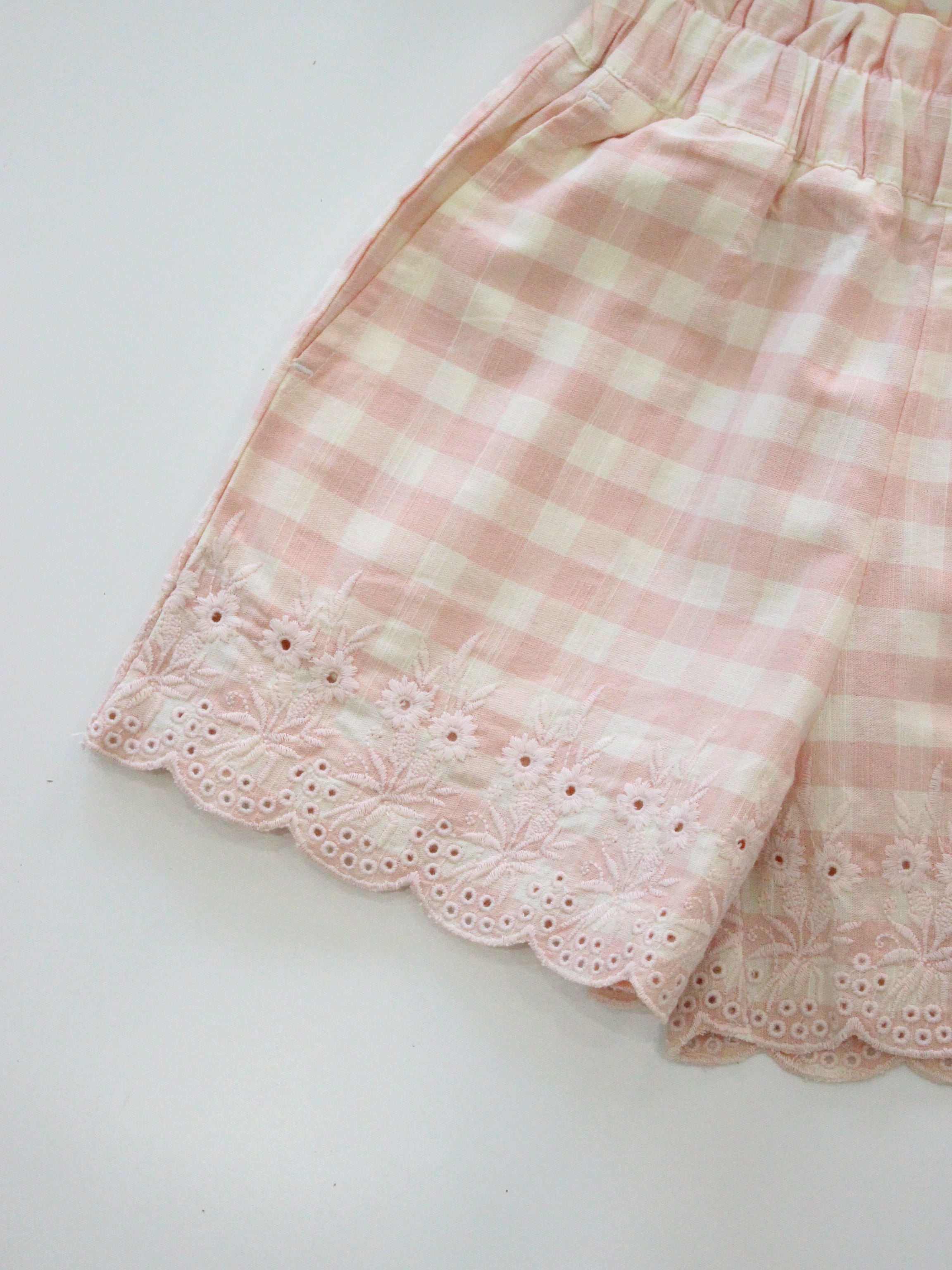 BONJOUR DIARY   Shorts & top set Pink Vichy with small design eyelete emb