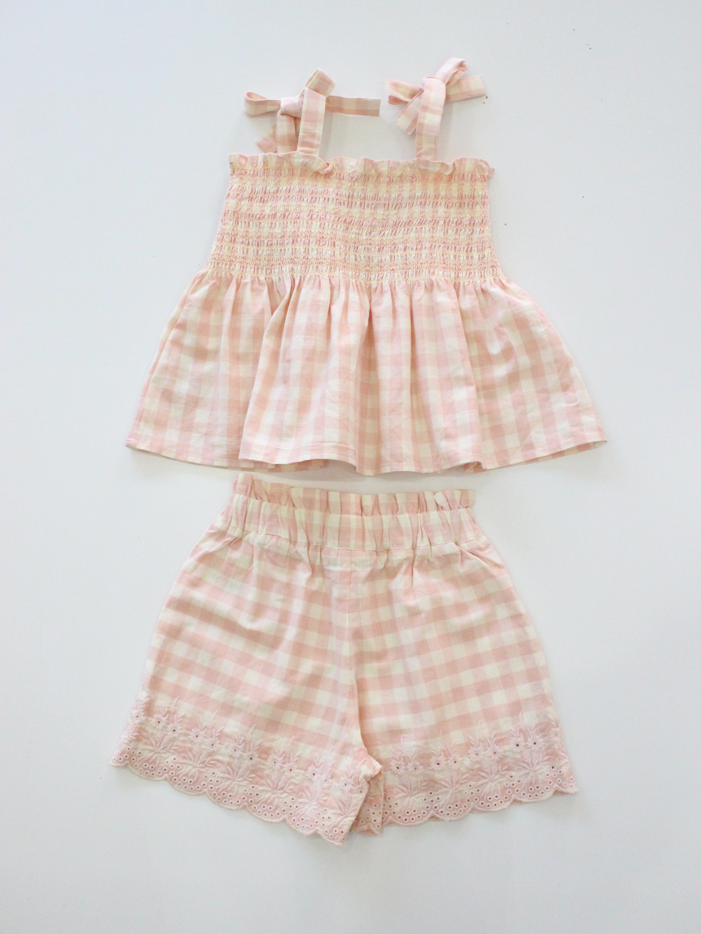 BONJOUR DIARY   Shorts & top set Pink Vichy with small design eyelete emb