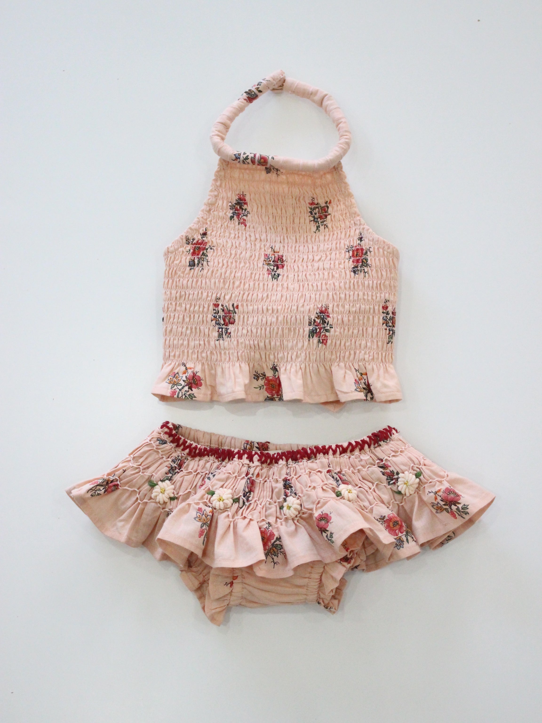 BONJOUR DIARY  Swimsuit Pink garden flowers print - cotton voile