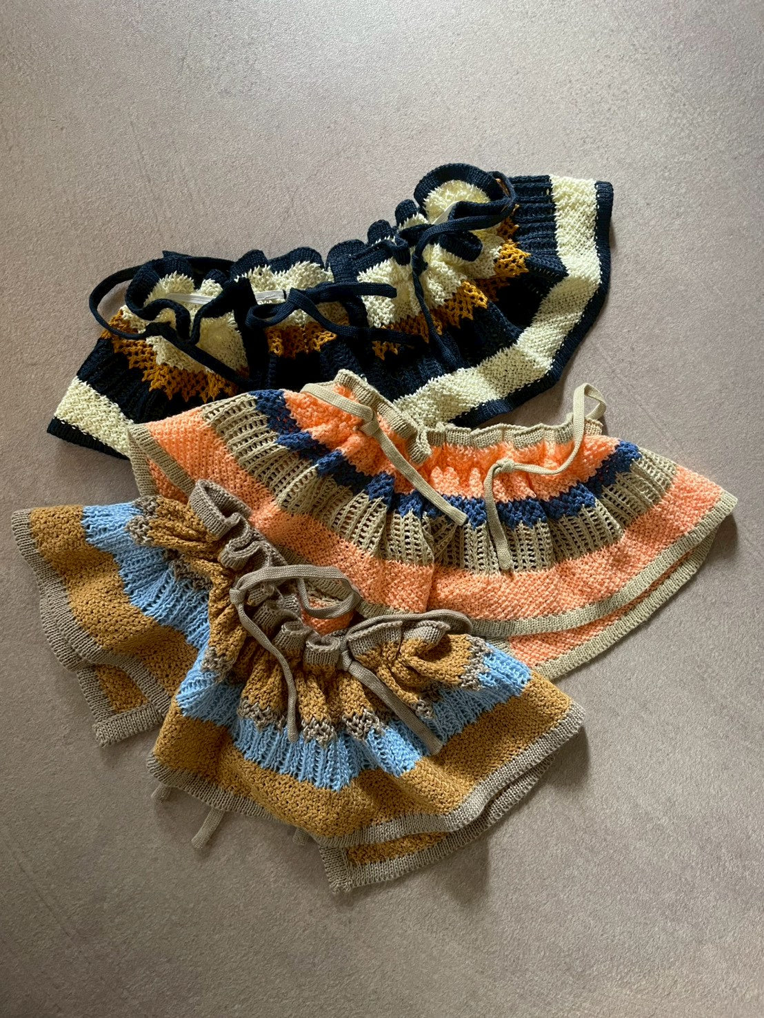 &pal    sukashiami border bustier    cream　sax