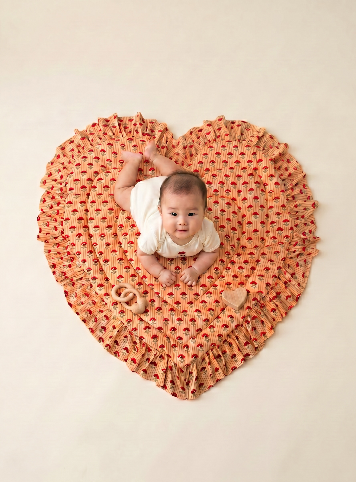 saruche  Heart Frill Mat　Yellow and Blue Flower