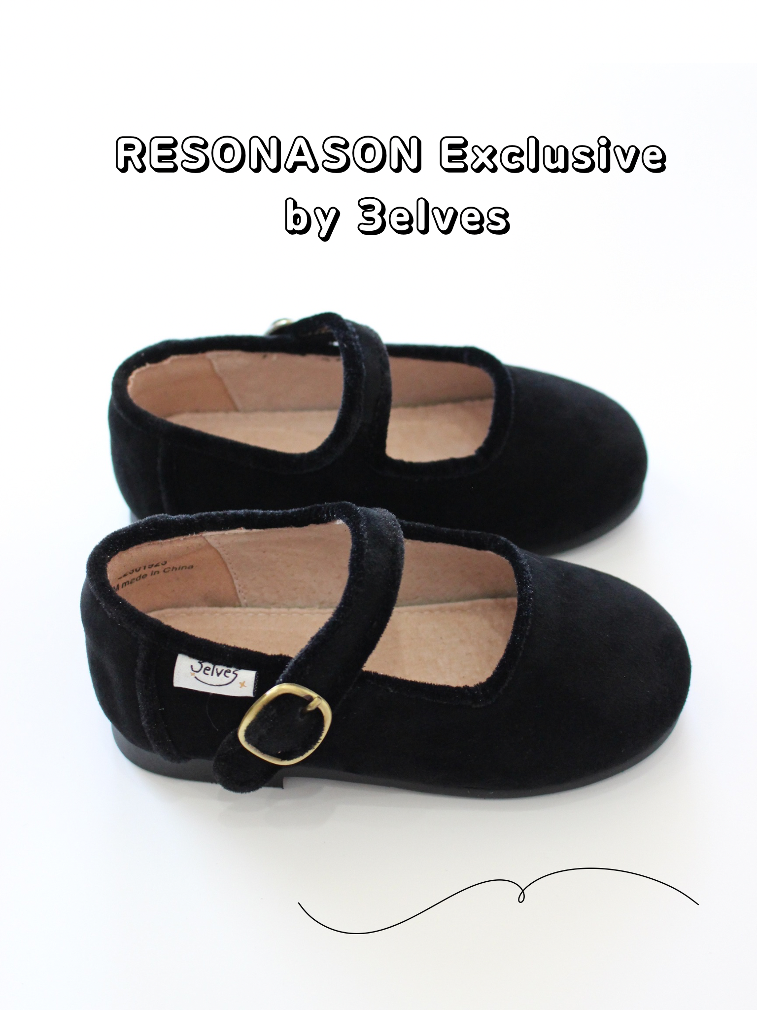 RESONASON Exclusive by 3elves 山羊革 スエード ワンストラップシューズ  Black