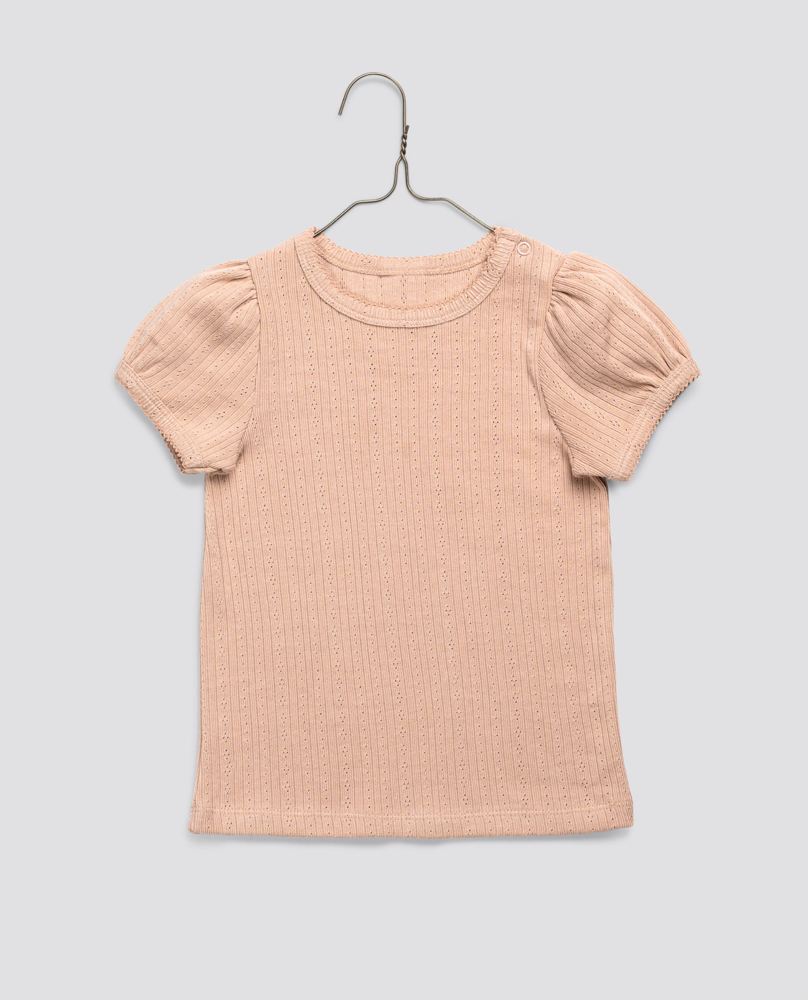 little cotton clothes  Pointelle T-shirt in Powder