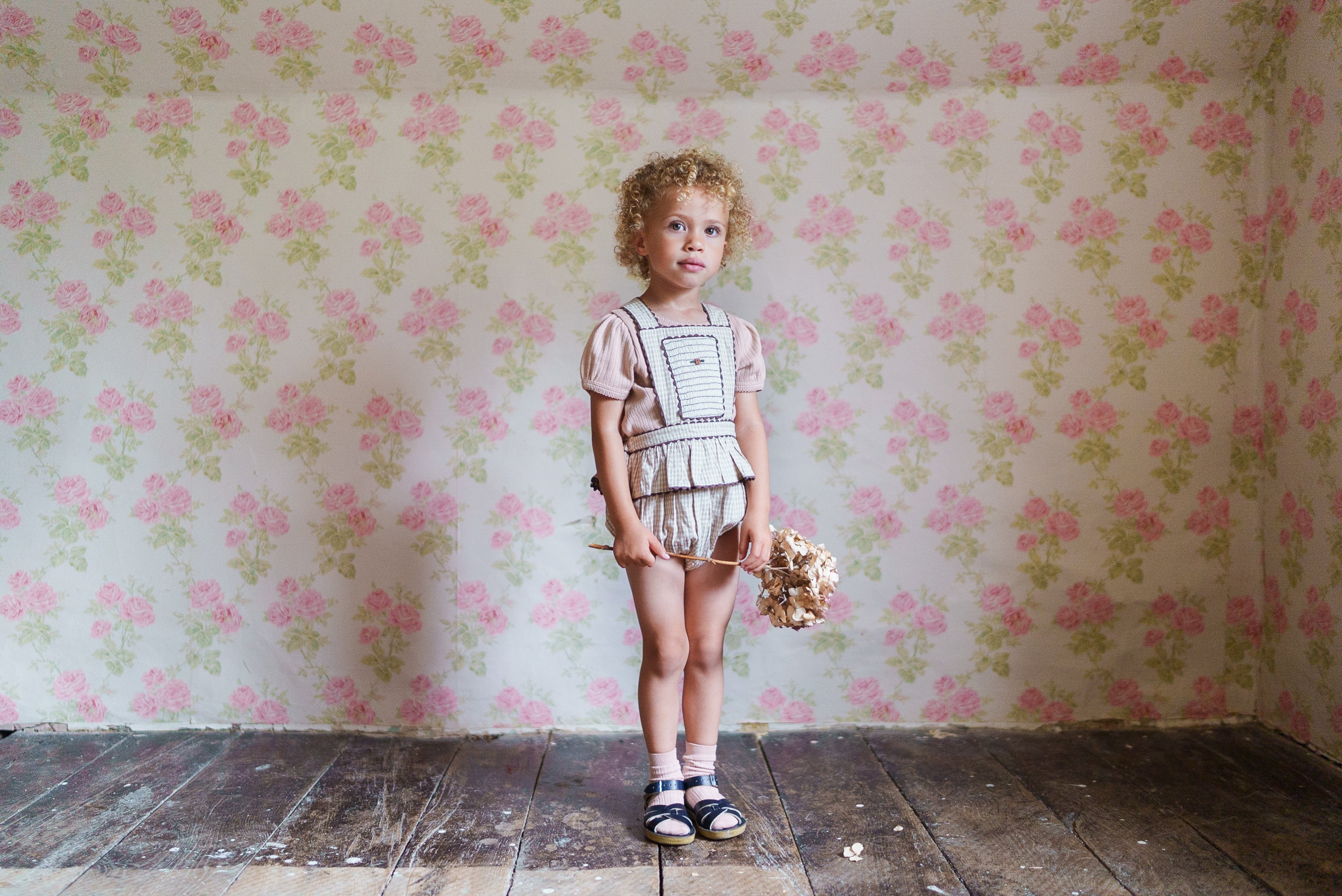 little cotton clothes  Pointelle T-shirt in Powder