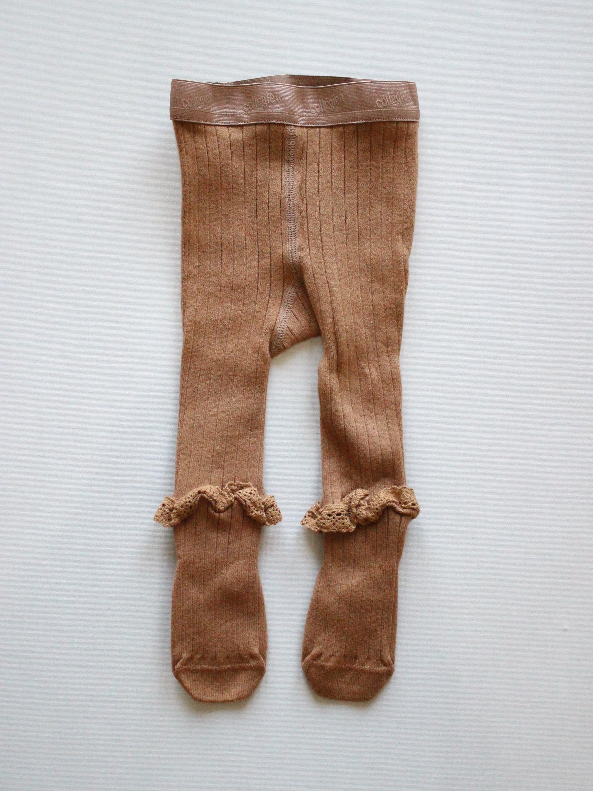 collegien LACE FRILL RIBBED TIGHTS Caramel