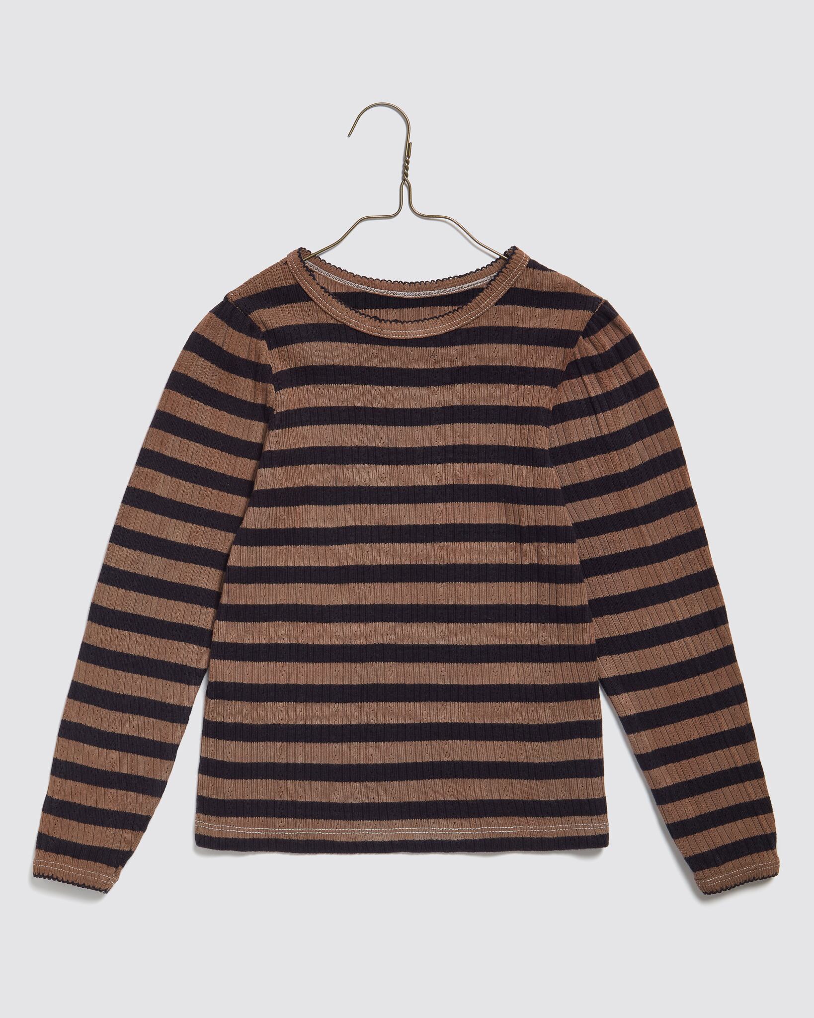 little cotton clothes Organic Pointelle T-shirt Nutmeg Stripe