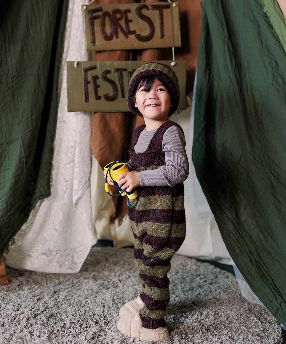 MABLI MOYA DUNGAREES- NETTLE/FIG STRIPE/ 12m 18m