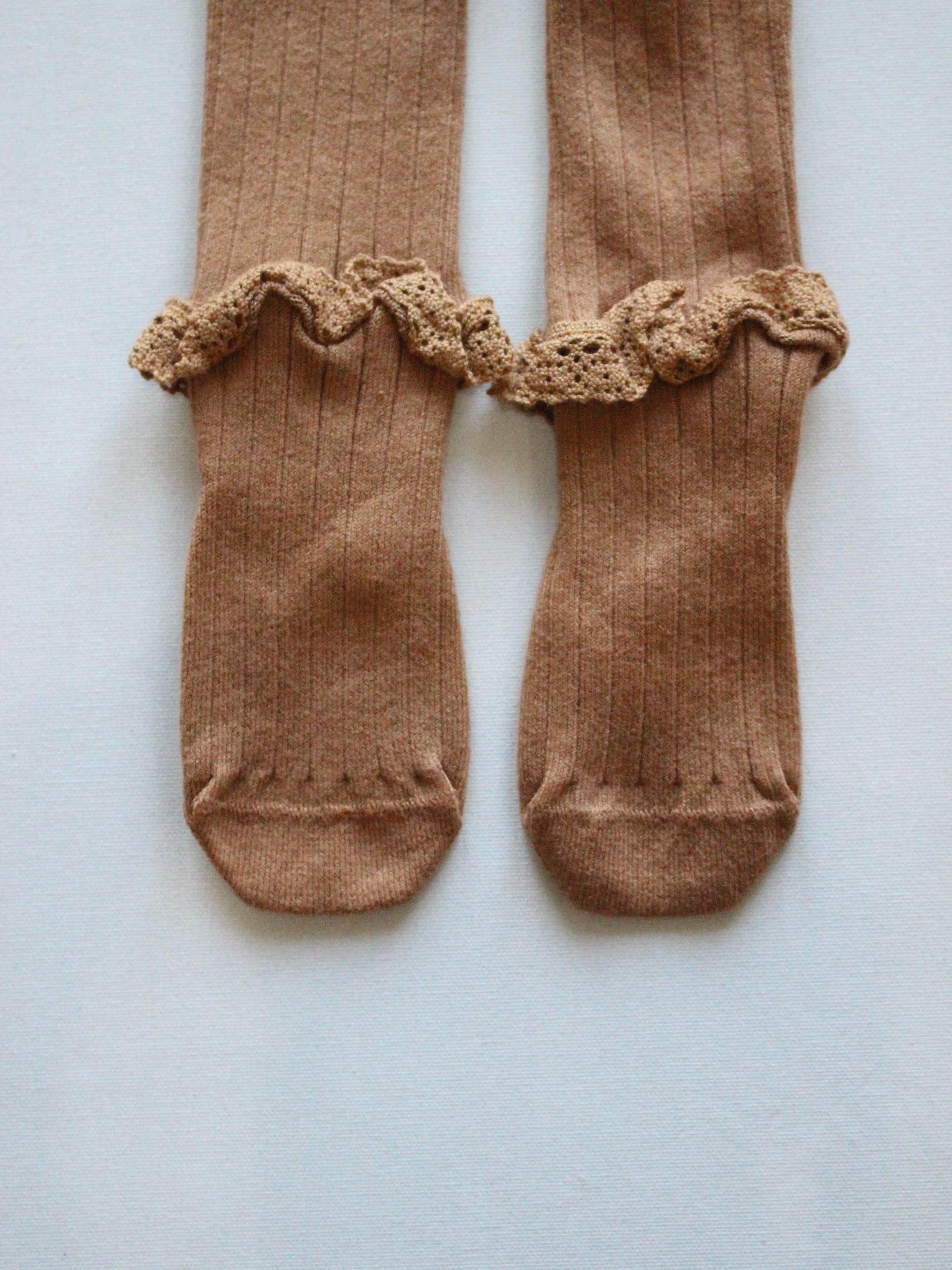 collegien LACE FRILL RIBBED TIGHTS Caramel