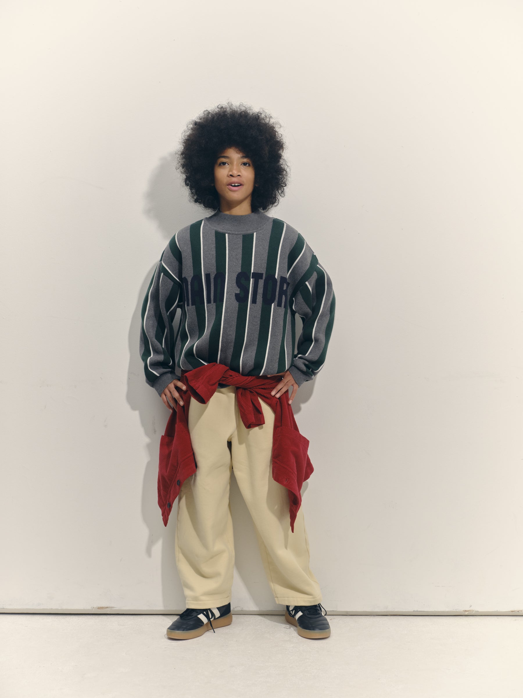 main story  Sporty Knit  Grey Melange Stripe