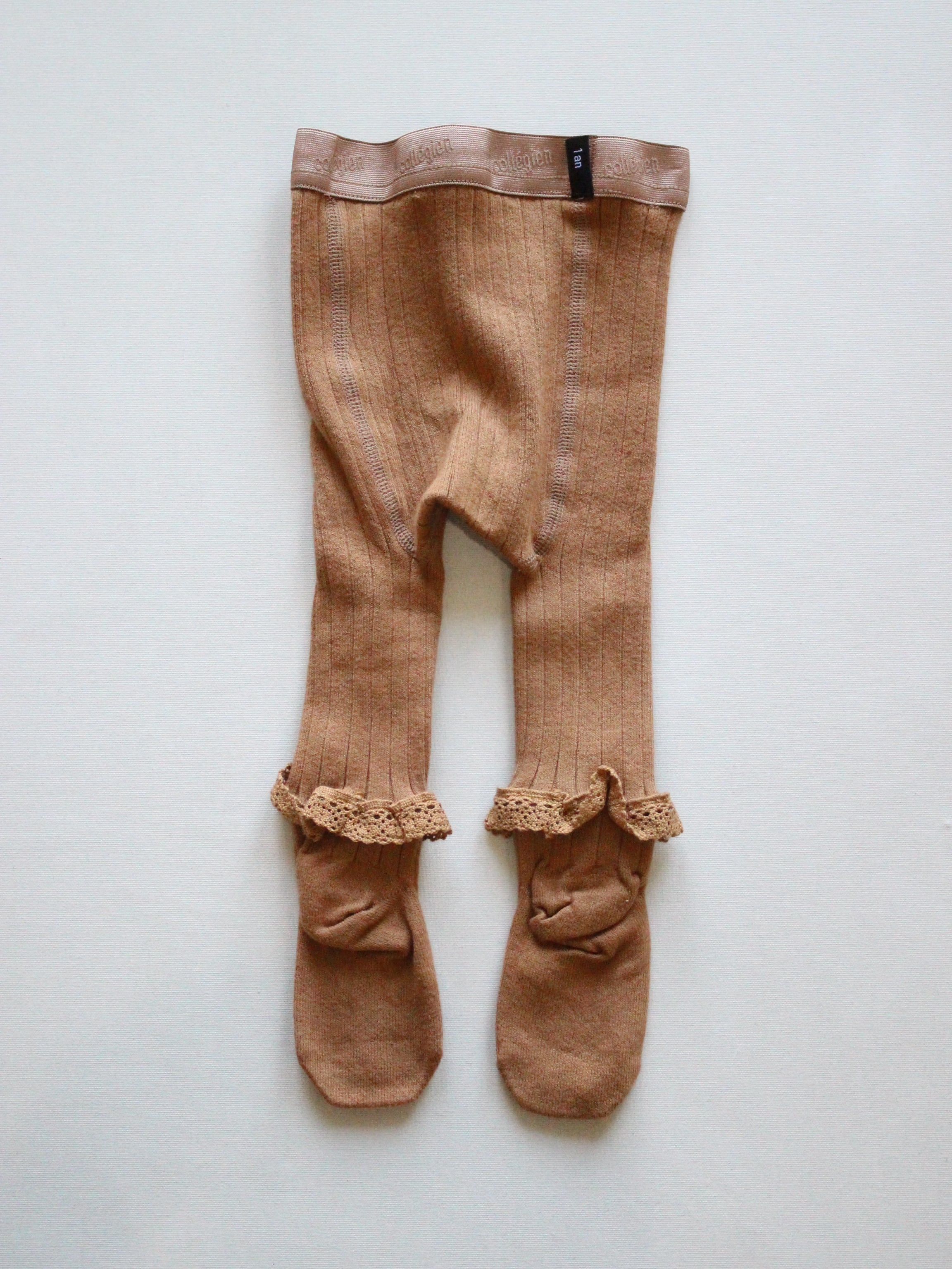 collegien LACE FRILL RIBBED TIGHTS Caramel