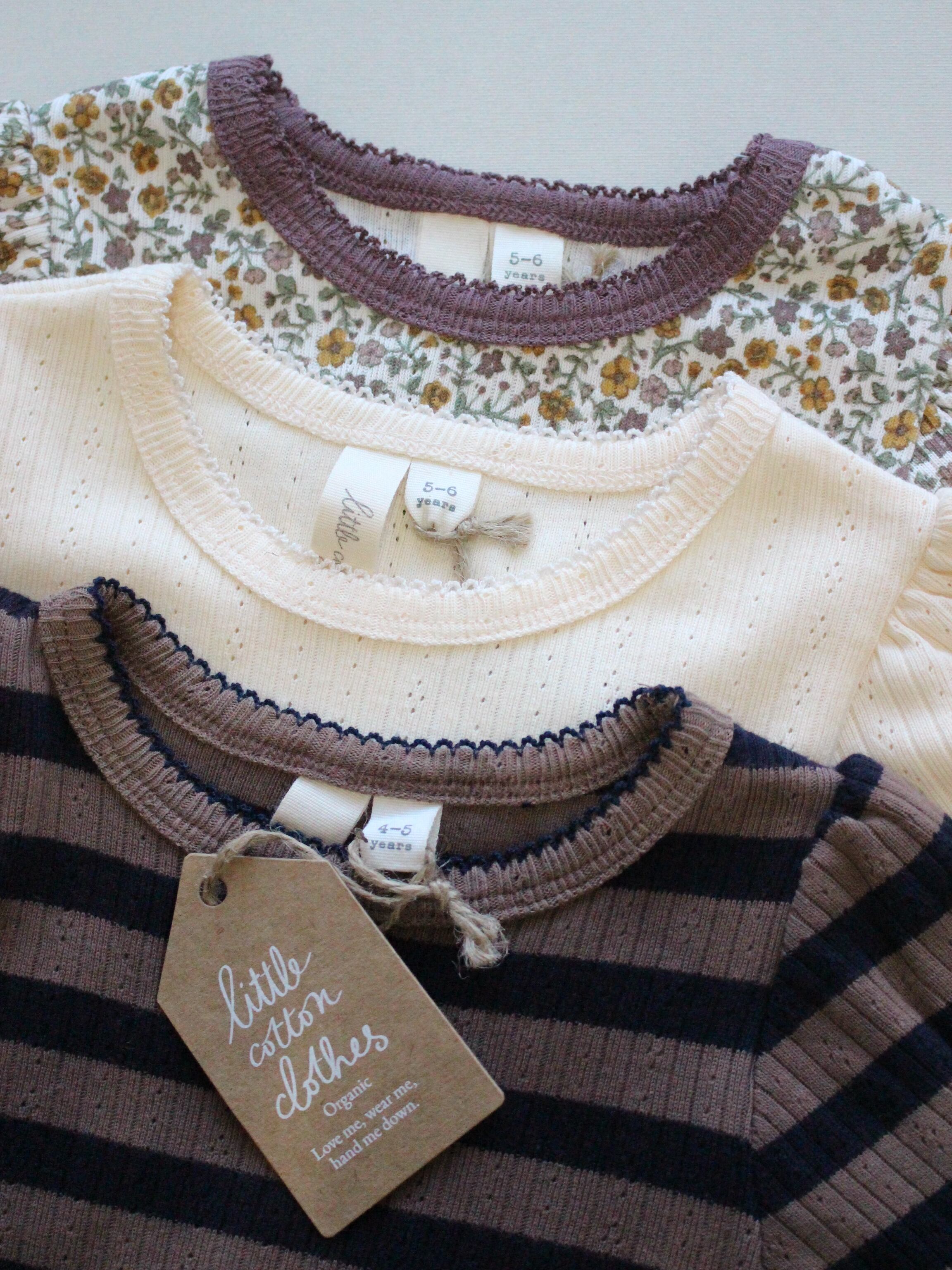 little cotton clothes Organic Pointelle T-shirt Nutmeg Stripe