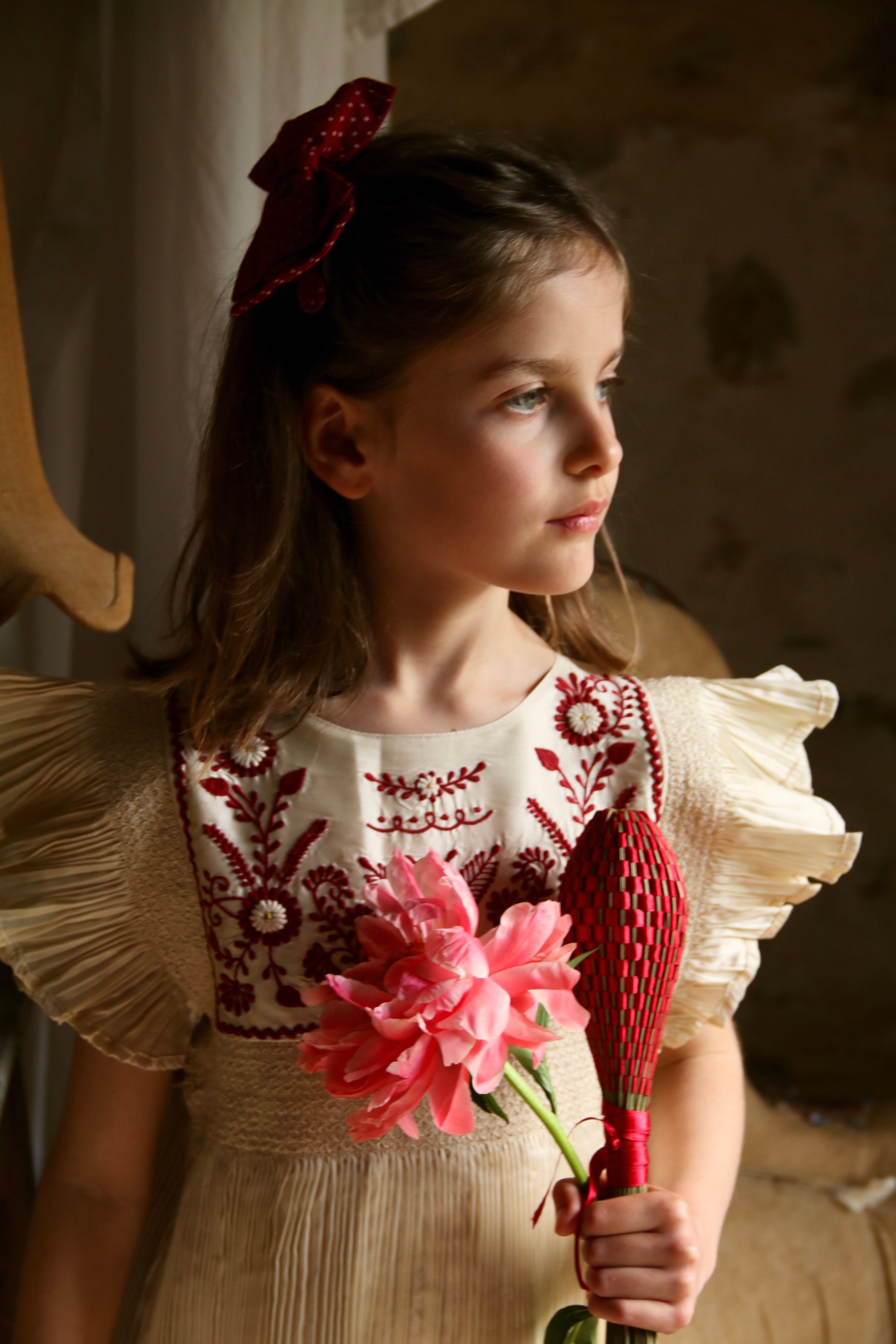 BONJOUR DIARY Dress pleated ivory taffetas