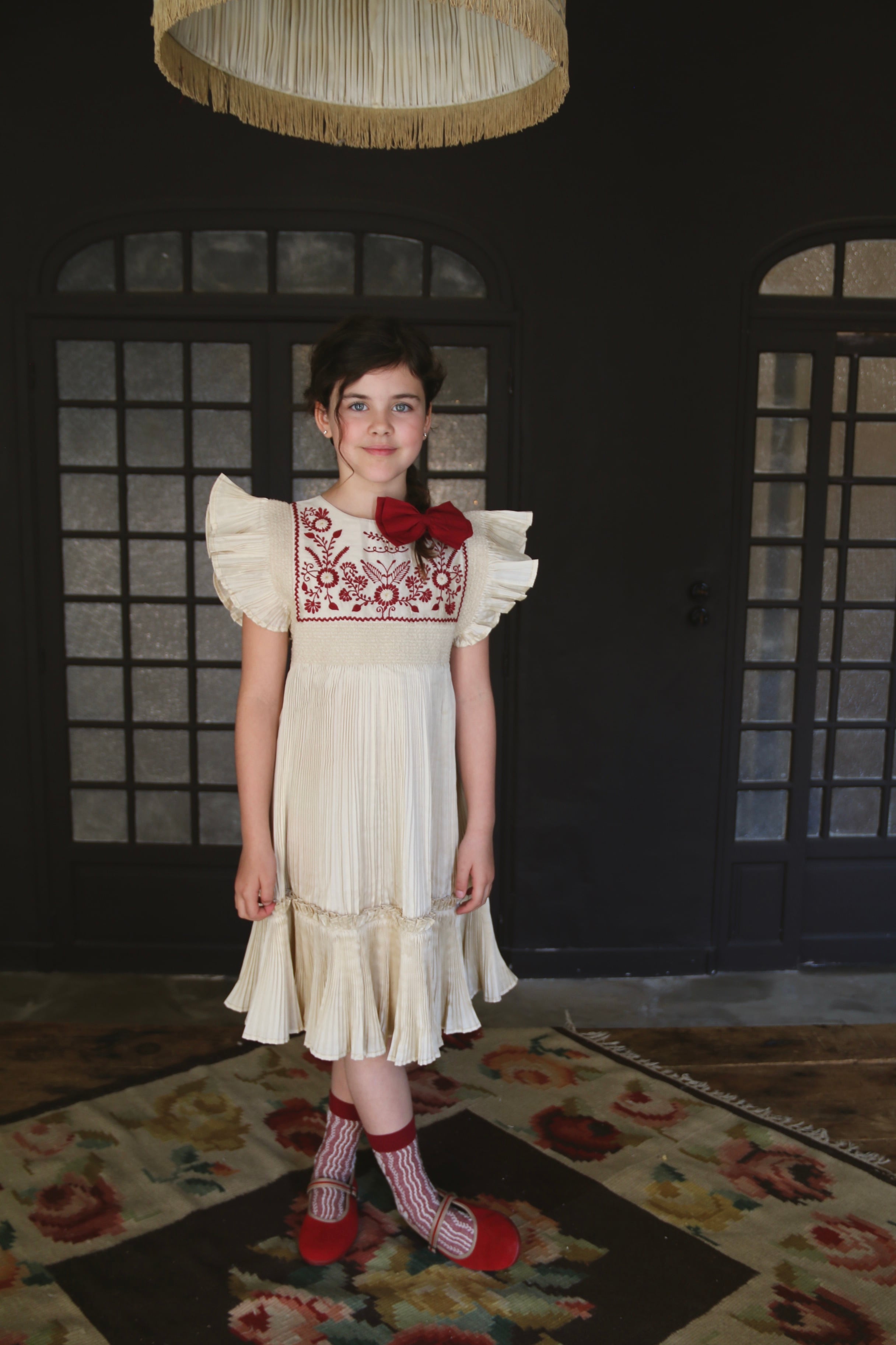 BONJOUR DIARY  Dress pleated ivory taffetas
