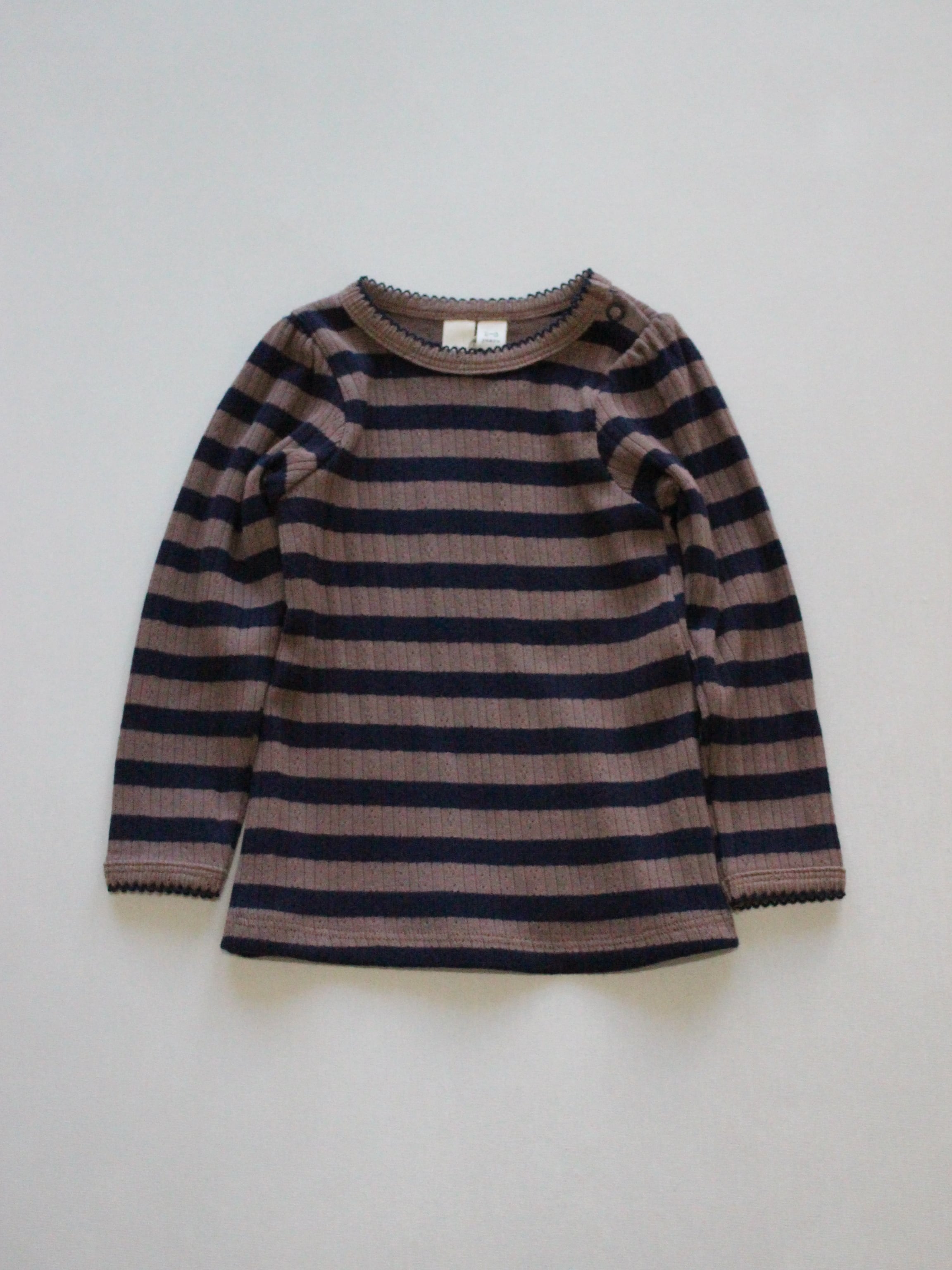 little cotton clothes Organic Pointelle T-shirt Nutmeg Stripe