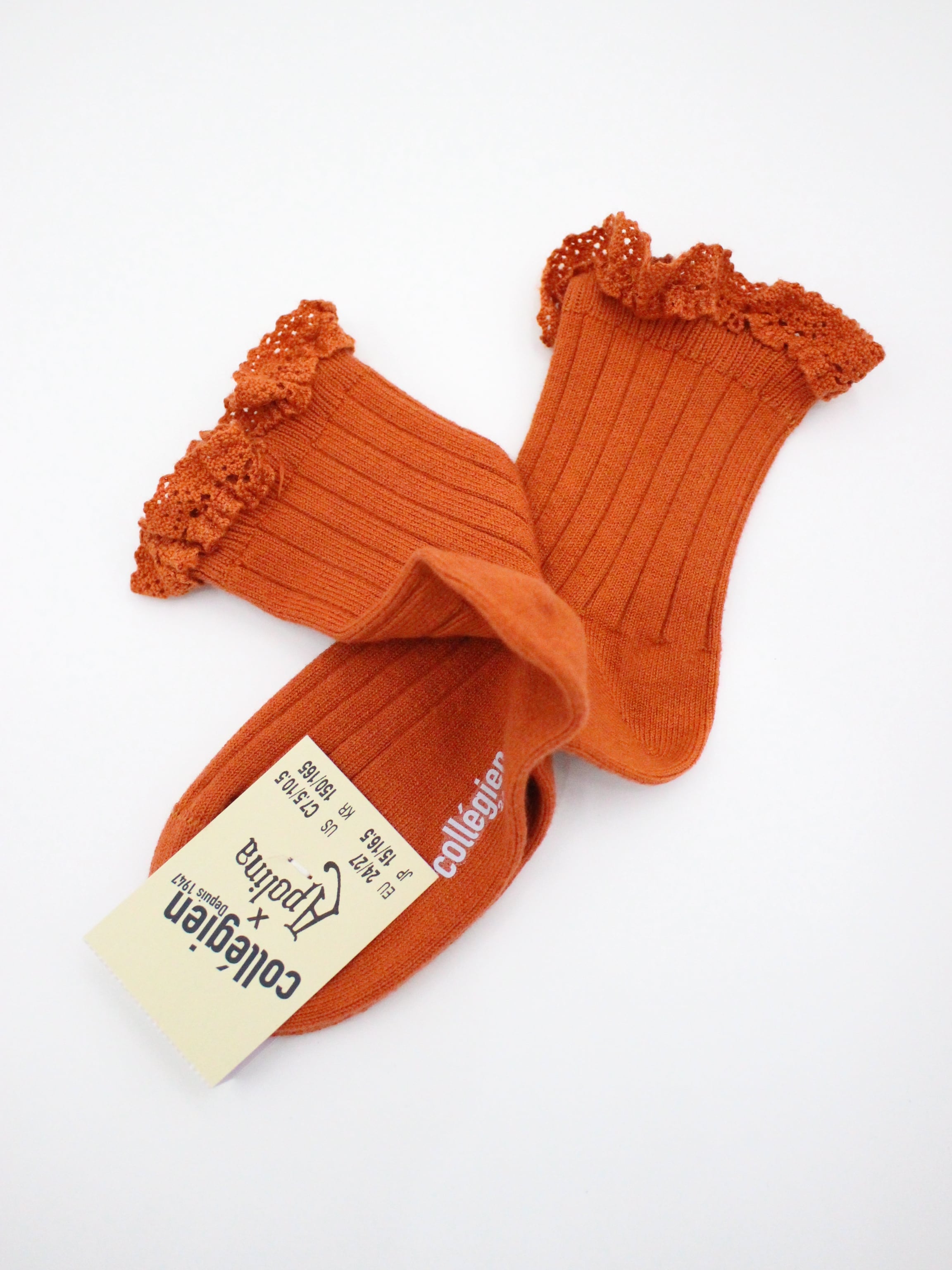 Apolina X collegien  Lili - Lace Trim Ribbed Ankle Socks  Orange Confite