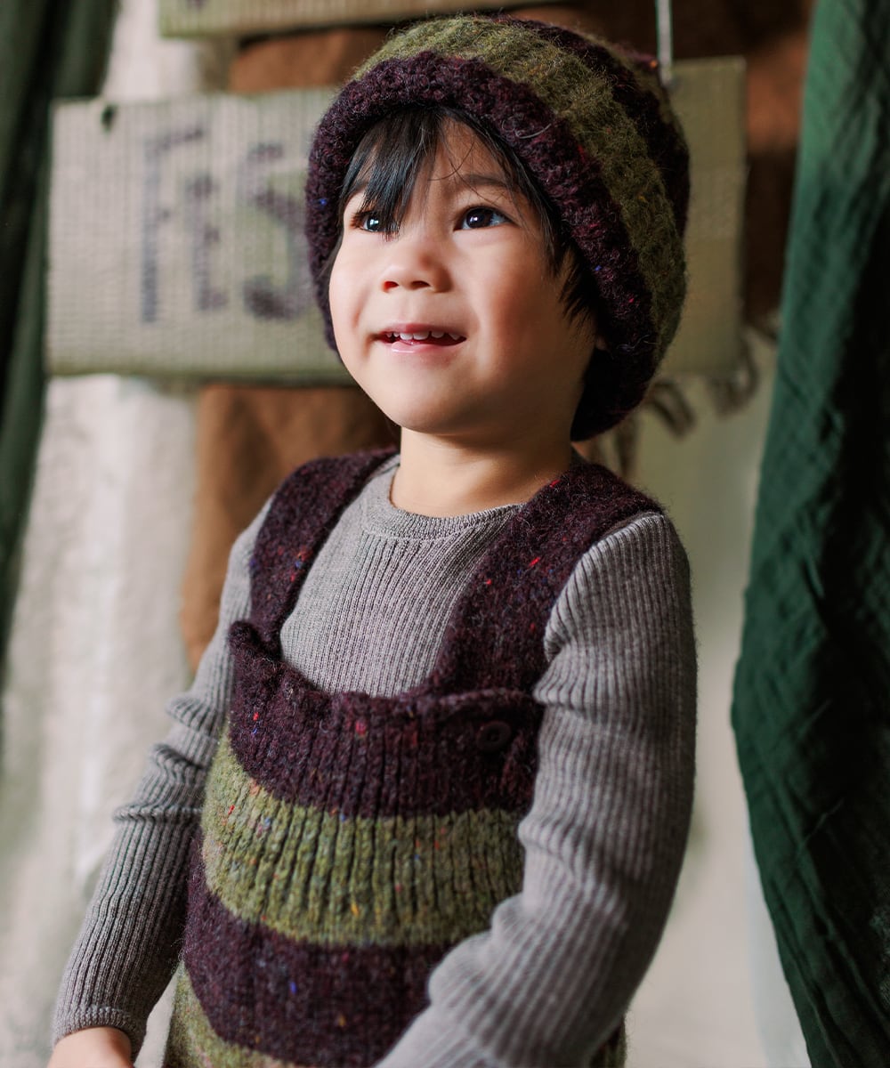 MABLI MOYA DUNGAREES- NETTLE/FIG STRIPE/ 12m 18m