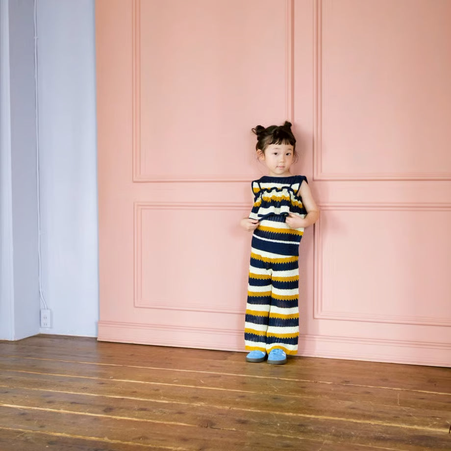 &pal    sukashiami border pants    cream　sax