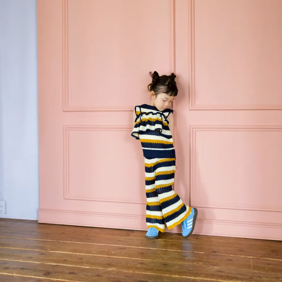 &pal    sukashiami border pants    cream　sax