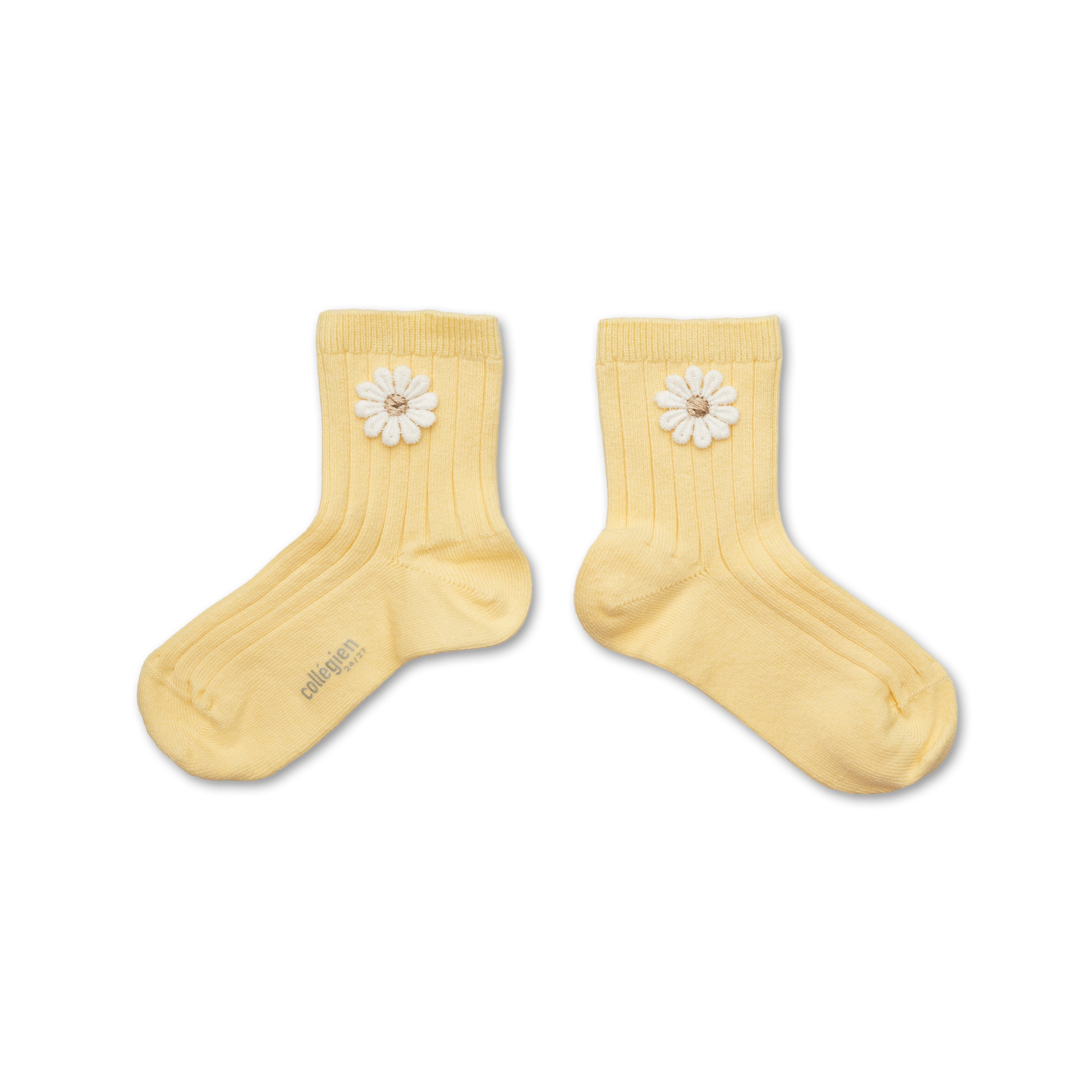collegien  Berenice - Ribbed Ankle Socks with Daisy  vanille
