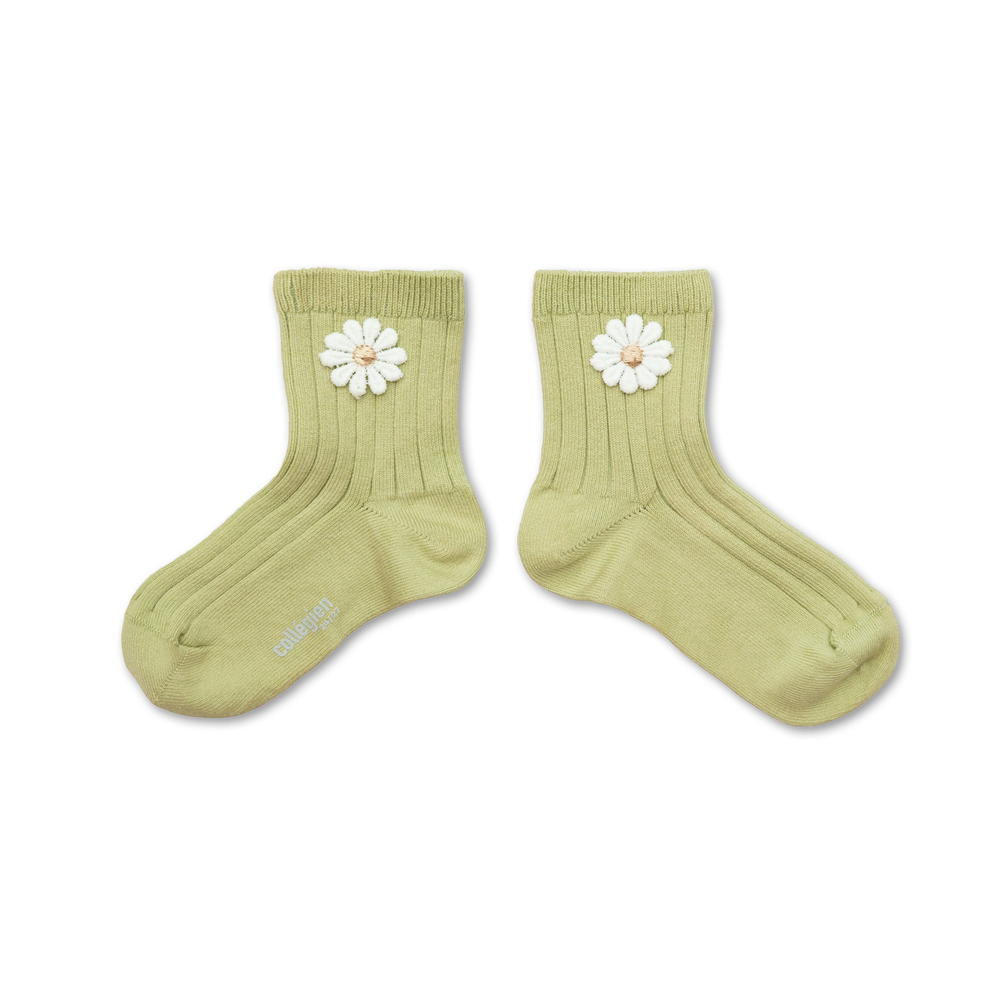 collegien  Berenice - Ribbed Ankle Socks with Daisy  verveine
