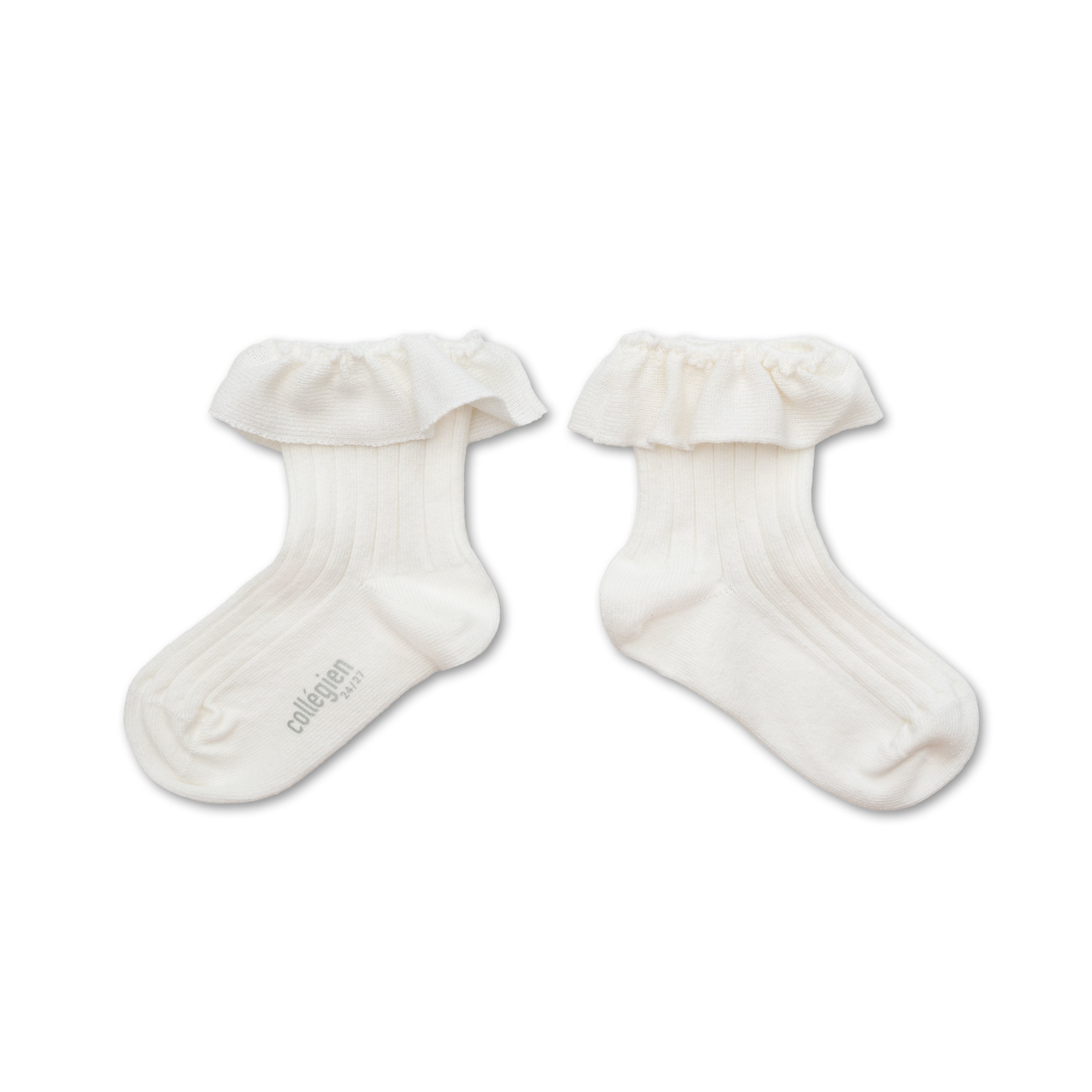 collegien  Ludivine - Ribbed Ankle Socks with Jersey Ruffle  blanc neige